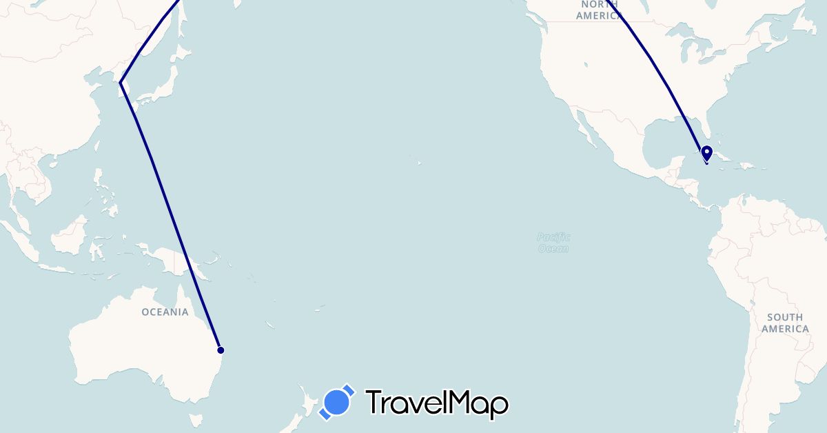 TravelMap itinerary: driving in Australia, South Korea, Cayman Islands (Asia, North America, Oceania)